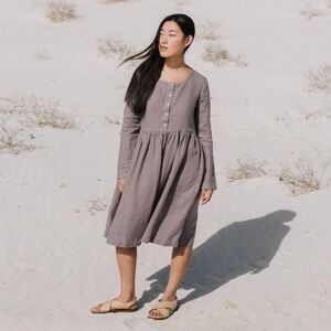 Not Perfect Linen - Long Sleeve Midi Mama Linen Dress